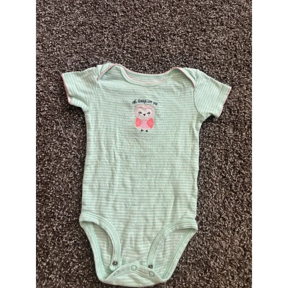 Carter's Owl Always Love You Mint Striped Short Sleeve Bodysuit 6-9 Months